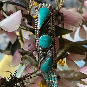Vintage inlay green turquoise bracelet
